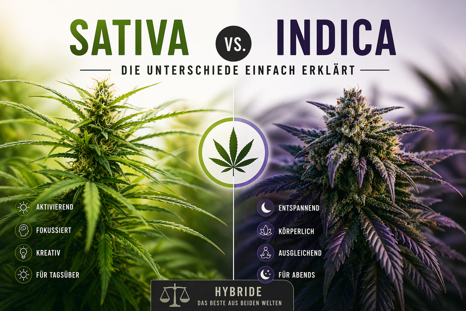 🧠 Sativa vs. Indica – Unterschiede einfach erklärt