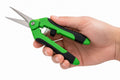 Ergonomische Trimm-Schere mit Edelstahlklingen für präzises Schneiden und Ernten von Pflanzen, rutschfester Griff in Grün-Schwarz